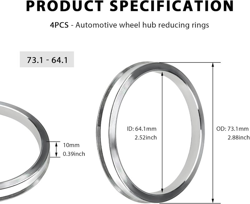MTRPS 4 PCS Hub Centric Rings, 64 ID to 73 OD Wheel Center Bore Shaft Shock Absorbing Spacer, Aluminum Alloy Wheel Hubrings Compatible with Most Vehicles, Car Accessories - Image 2